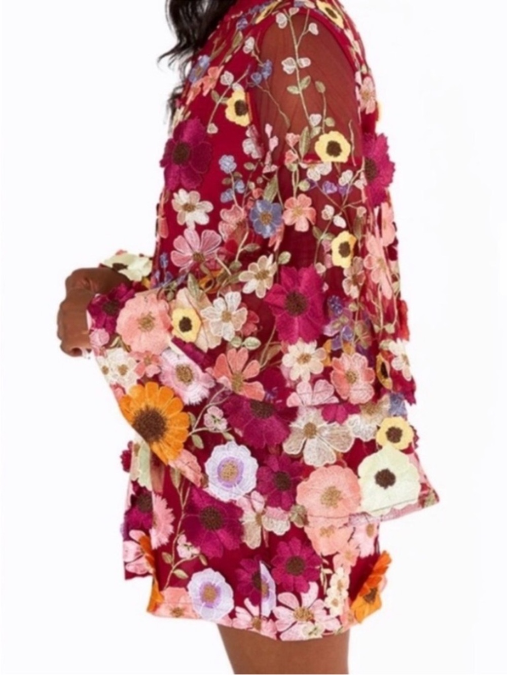 Buddy Love Gayle Wide Sleeve Mini Dress Applique Embroidered Flowers Solstice S - Picture 3 of 10